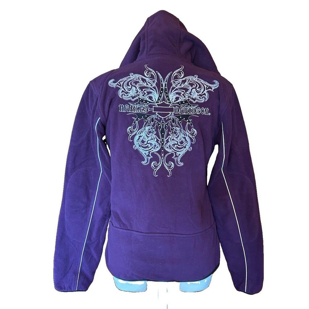 Vtg Harley Davidson Full Zip Jacket Hoodie Sz Medium Purple Embellished Metallic